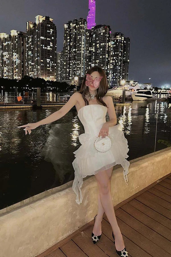 Aimishang Cute Ruffles Mini Birthday Dress Homecoming Dress Party Dress With Flower Graduation Dress