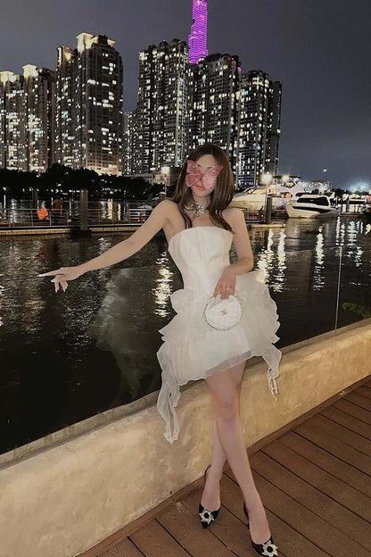Aimishang Cute Ruffles Mini Birthday Dress Homecoming Dress Party Dress With Flower Graduation Dress