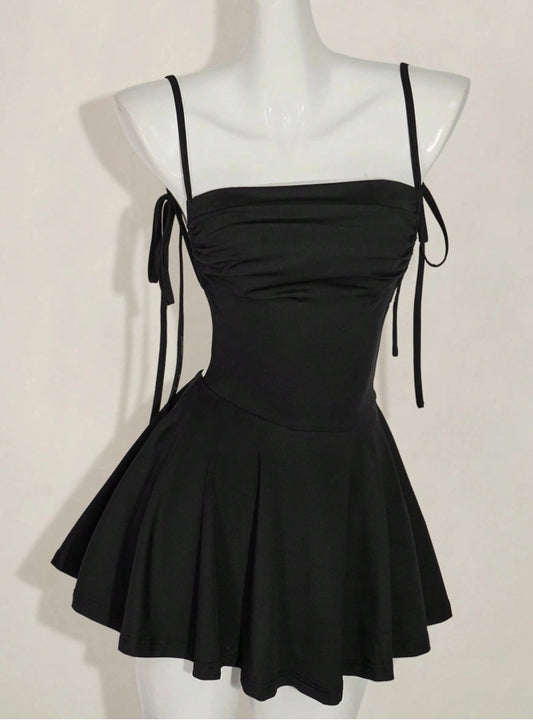 Aimishang Cute Spaghetti Straps Black A Line Backless Sleeveless Short Homecoming Dress Simple Mini Summer Party Dress