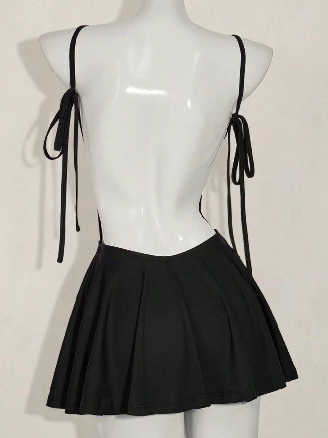 Aimishang Cute Spaghetti Straps Black A Line Backless Sleeveless Short Homecoming Dress Simple Mini Summer Party Dress