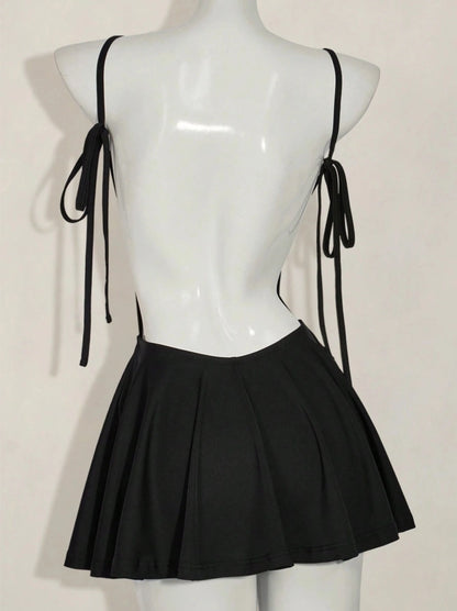Aimishang Cute Spaghetti Straps Black A Line Backless Sleeveless Short Homecoming Dress Simple Mini Summer Party Dress