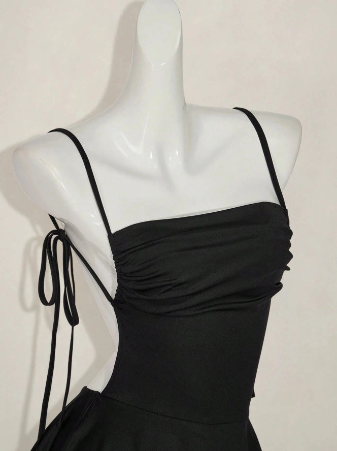 Aimishang Cute Spaghetti Straps Black A Line Backless Sleeveless Short Homecoming Dress Simple Mini Summer Party Dress