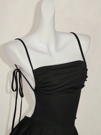 Aimishang Cute Spaghetti Straps Black A Line Backless Sleeveless Short Homecoming Dress Simple Mini Summer Party Dress