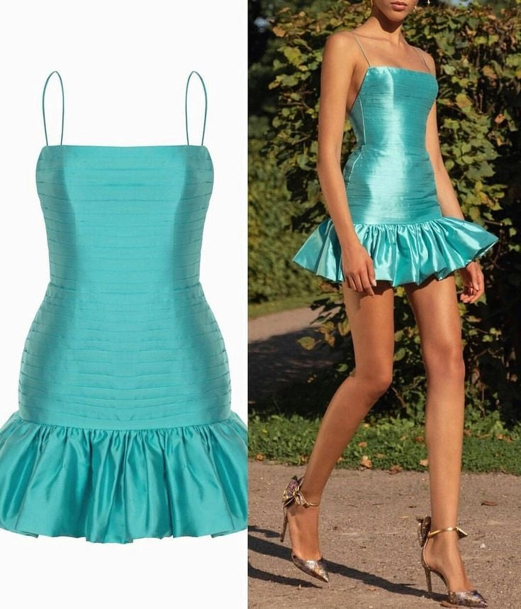 Aimishang Cute Spaghetti Straps Satin Sleeveless Short Homecoming Dress Chic Graduation Party Dress