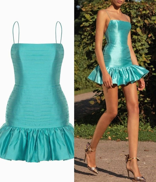 Aimishang Cute Spaghetti Straps Satin Sleeveless Short Homecoming Dress Chic Graduation Party Dress