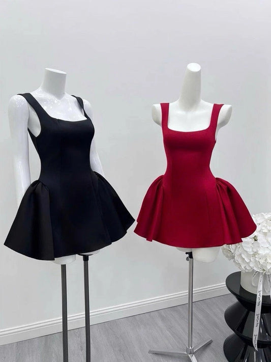 Aimishang Cute Square Neck A Line Sleeveless Black Short Homecoming Dresses Summer Mini Graduation Party Dress