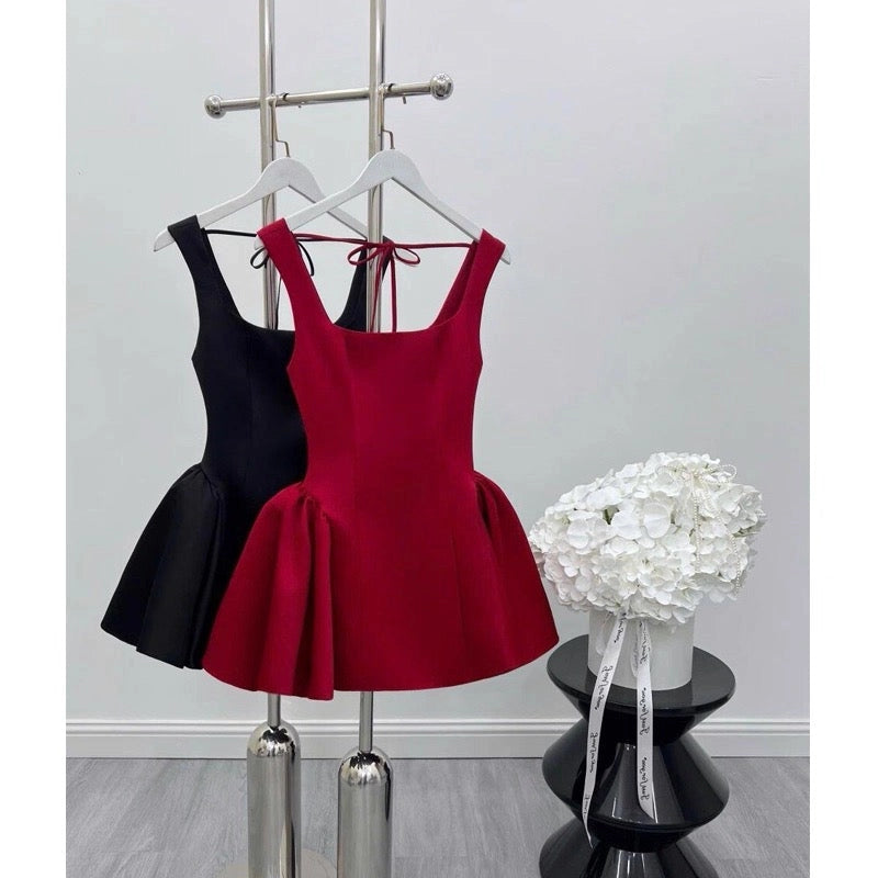 Aimishang Cute Square Neck A Line Sleeveless Black Short Homecoming Dresses Summer Mini Graduation Party Dress