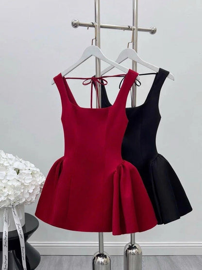 Aimishang Cute Square Neck A Line Sleeveless Black Short Homecoming Dresses Summer Mini Graduation Party Dress