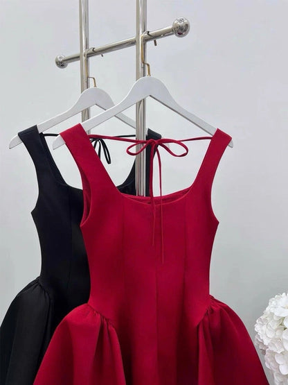 Aimishang Cute Square Neck A Line Sleeveless Black Short Homecoming Dresses Summer Mini Graduation Party Dress