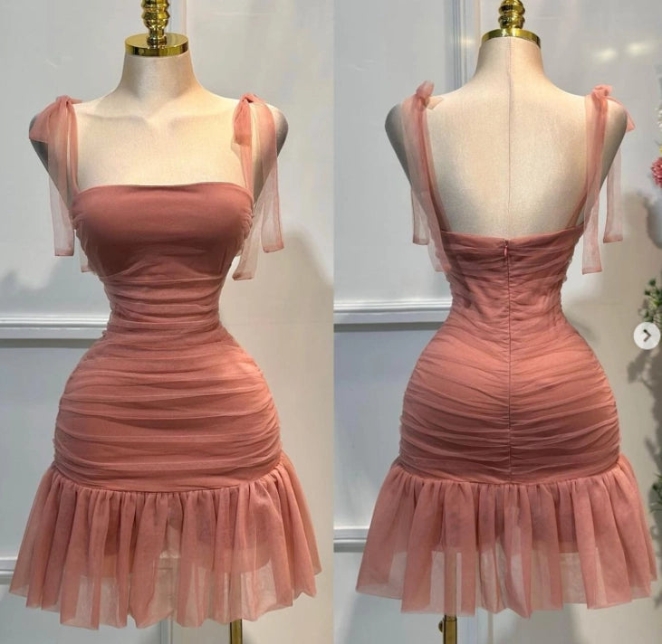 Aimishang Cute Strap Sleeveless Pleated Summer Short Homecoming Dress Classy Graduation Party Dress