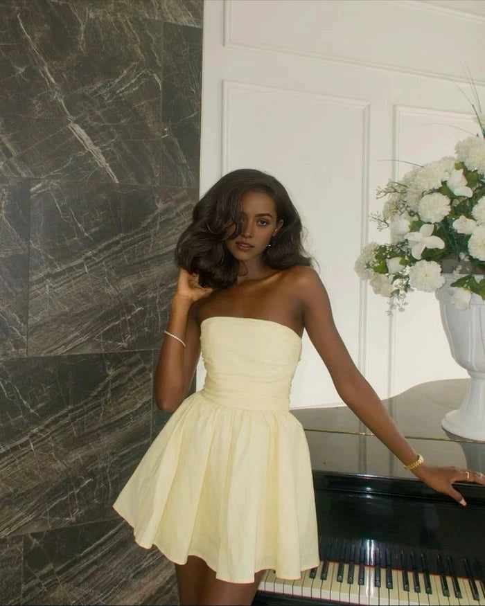 Aimishang Cute Strapless A-Line Sleeveless Short Graduation Party Dress Simple Summer Homecoming Dress