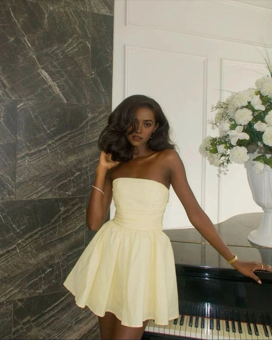 Aimishang Cute Strapless A-Line Sleeveless Short Graduation Party Dress Simple Summer Homecoming Dress