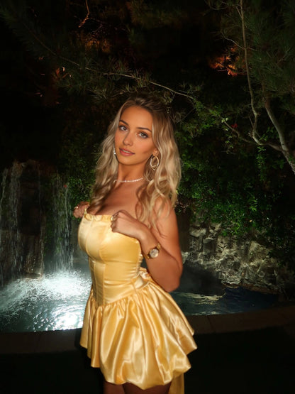 Aimishang Cute Strapless A Line Sleeveless Satin Short Summer Graduation Party Dress Lovely Birthday Homecoming Dress