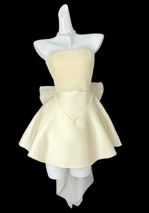 Aimishang Cute Strapless A Line Sleeveless Short Homecoming Dress Summer Graduation Party Dress With Bow