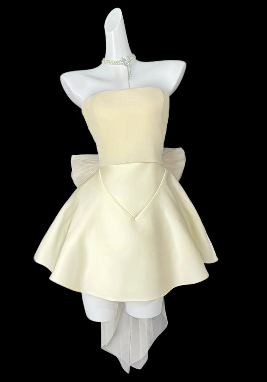 Aimishang Cute Strapless A Line Sleeveless Short Homecoming Dress Summer Graduation Party Dress With Bow