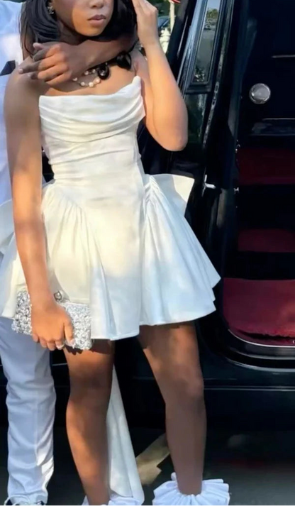 Aimishang Cute Strapless A Line Sleeveless Short Summer Birthday Party Dress Sweet Homecoming Dress With Bow
