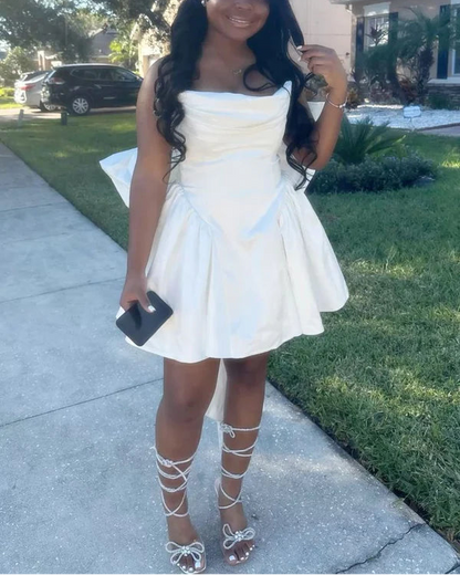 Aimishang Cute Strapless A Line Sleeveless Short Summer Birthday Party Dress Sweet Homecoming Dress With Bow