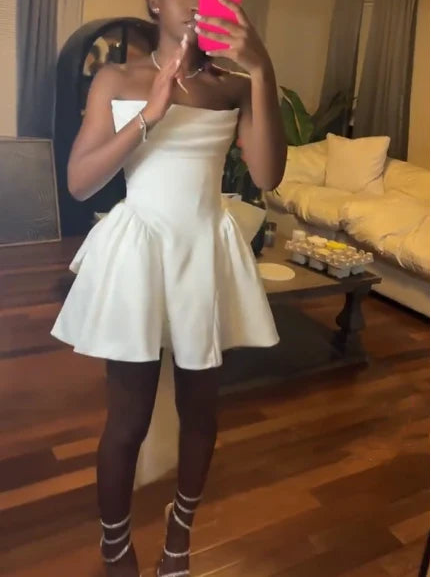 Aimishang Cute Strapless A Line Sleeveless Short Summer Birthday Party Dress Sweet Homecoming Dress With Bow