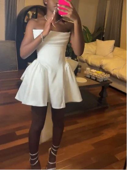 Aimishang Cute Strapless A Line Sleeveless Short Summer Birthday Party Dress Sweet Homecoming Dress With Bow