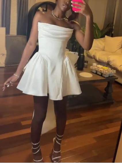 Aimishang Cute Strapless A Line Sleeveless Short Summer Birthday Party Dress Sweet Homecoming Dress With Bow