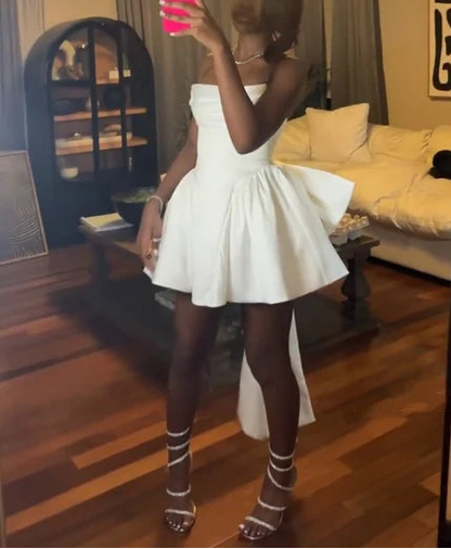 Aimishang Cute Strapless A Line Sleeveless Short Summer Birthday Party Dress Sweet Homecoming Dress With Bow