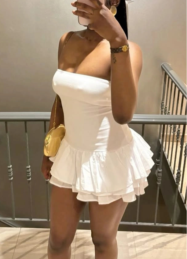 Aimishang Cute Strapless A Line Sleeveless Tiered Summer Short Homecoming Dress Simple Graduation Party Dress