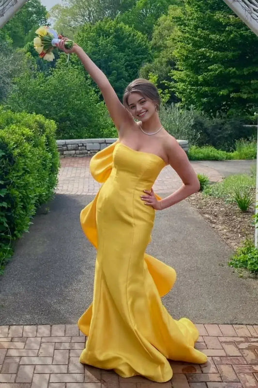 Aimishang Cute Strapless Sleeveless Back Bow Evening Party Dresses Lovely Long Formal Graduation Dress