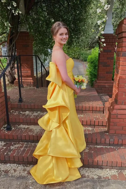 Aimishang Cute Strapless Sleeveless Back Bow Evening Party Dresses Lovely Long Formal Graduation Dress