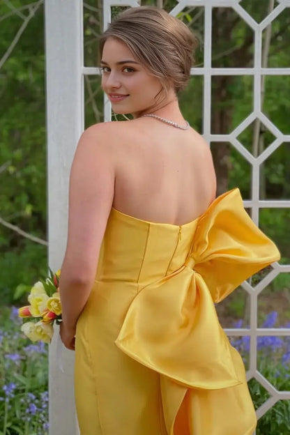 Aimishang Cute Strapless Sleeveless Back Bow Evening Party Dresses Lovely Long Formal Graduation Dress
