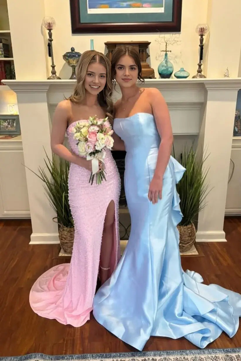 Aimishang Cute Strapless Sleeveless Back Bow Evening Party Dresses Lovely Long Formal Graduation Dress