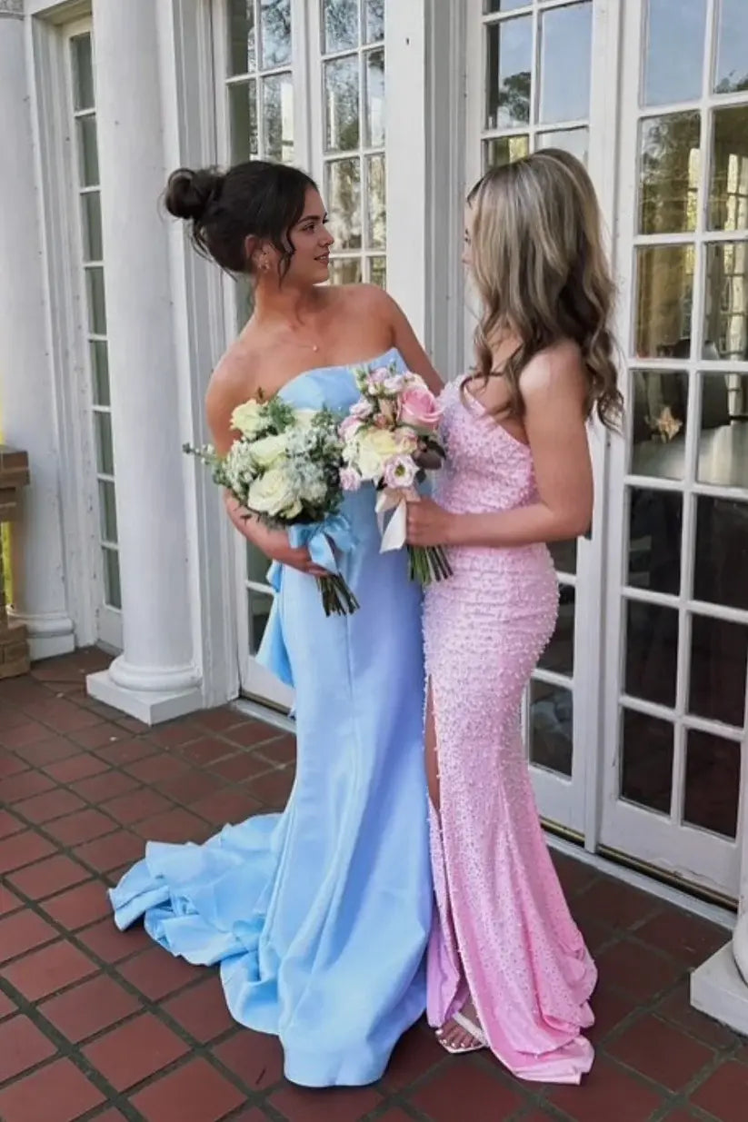 Aimishang Cute Strapless Sleeveless Back Bow Evening Party Dresses Lovely Long Formal Graduation Dress