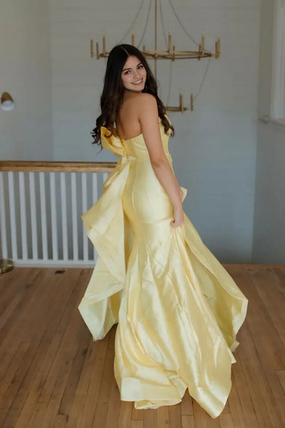 Aimishang Cute Strapless Sleeveless Back Bow Evening Party Dresses Lovely Long Formal Graduation Dress