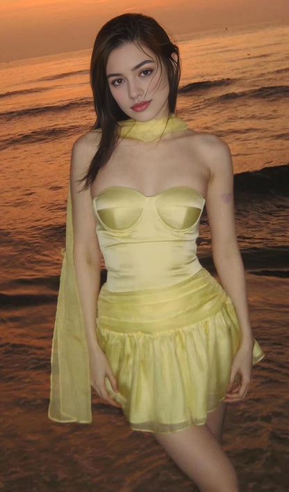 Aimishang Cute Sweetheart Yellow Strapless A Line Short Summer Graduation Party Dress Cute Birthday Homecoming Dress