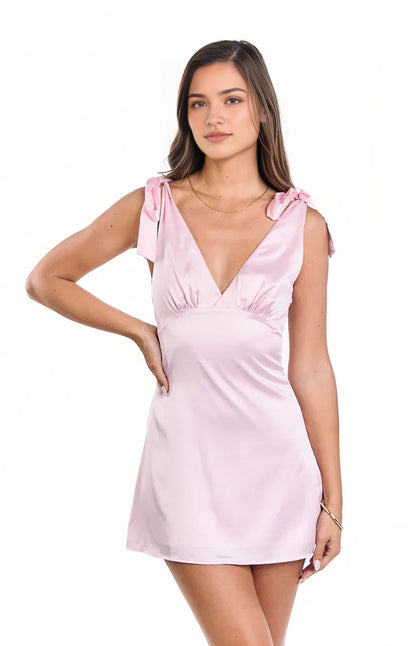 Aimishang Cute V-neck Straps Sleeveless Satin Short Graduation Party Dress Summer Lovely Homecoming Dress