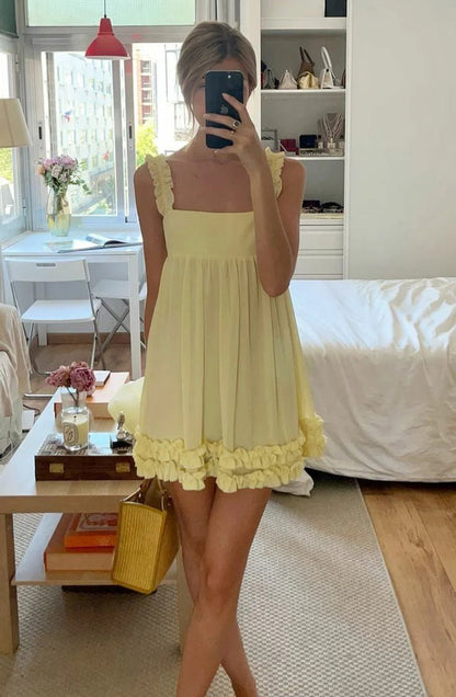 Aimishang Cute Yellow A Line Sleeveless Homecoming Dress Sweet Short Summer Party Dress