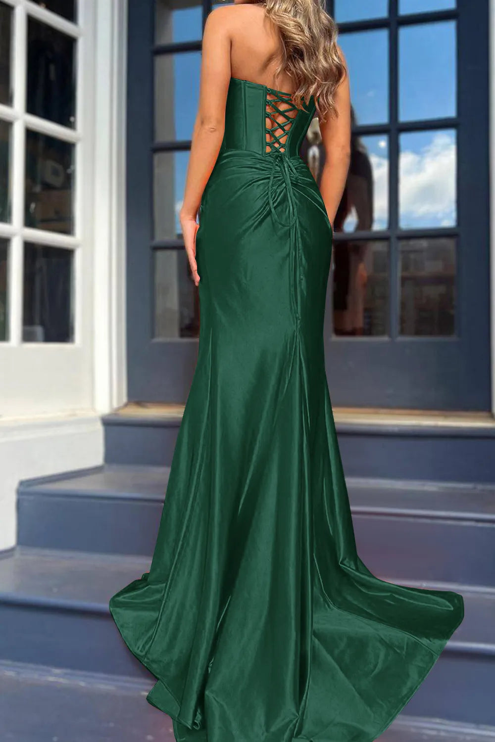 Wholesale Prom Dress Mermaid Satin Strapless Lace Up With Slit