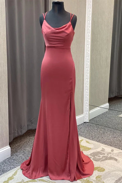 Wholesale Fashion Mauve Mermaid Cowl Neck Straps Long Prom Dress