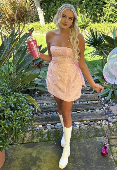 Aimishang Sweet A Line Strapless Homecoming Dress Cute Birthday Dress Party Dress Graduation Dress Short Prom Dress With Bow
