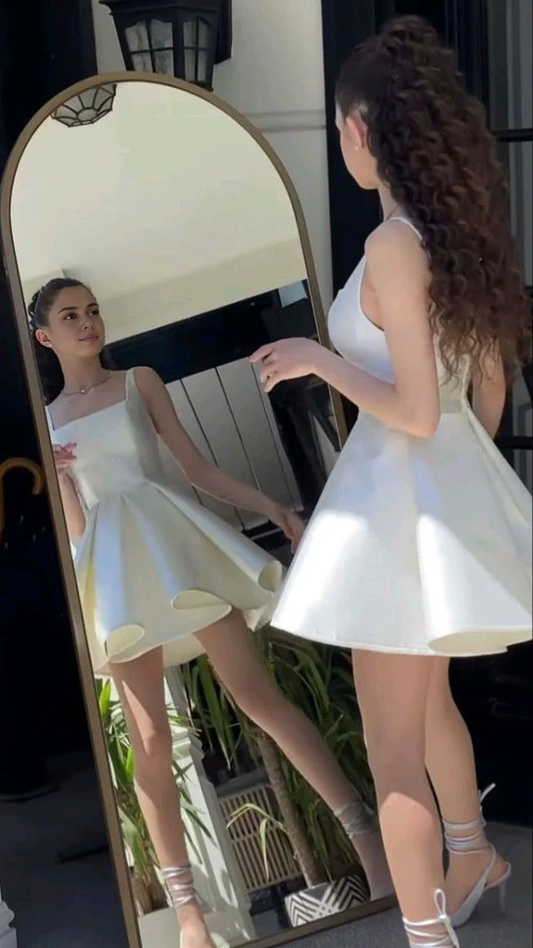 Aimishang Elegant A Line Satin Homecoming Dress Cute Birthday Dress Party Dress Graduation Dress Short Prom Dress