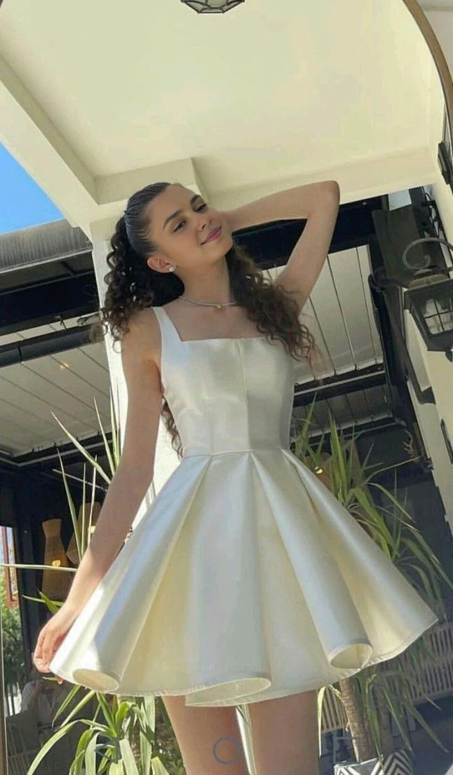 Aimishang Elegant A Line Satin Homecoming Dress Cute Birthday Dress Party Dress Graduation Dress Short Prom Dress
