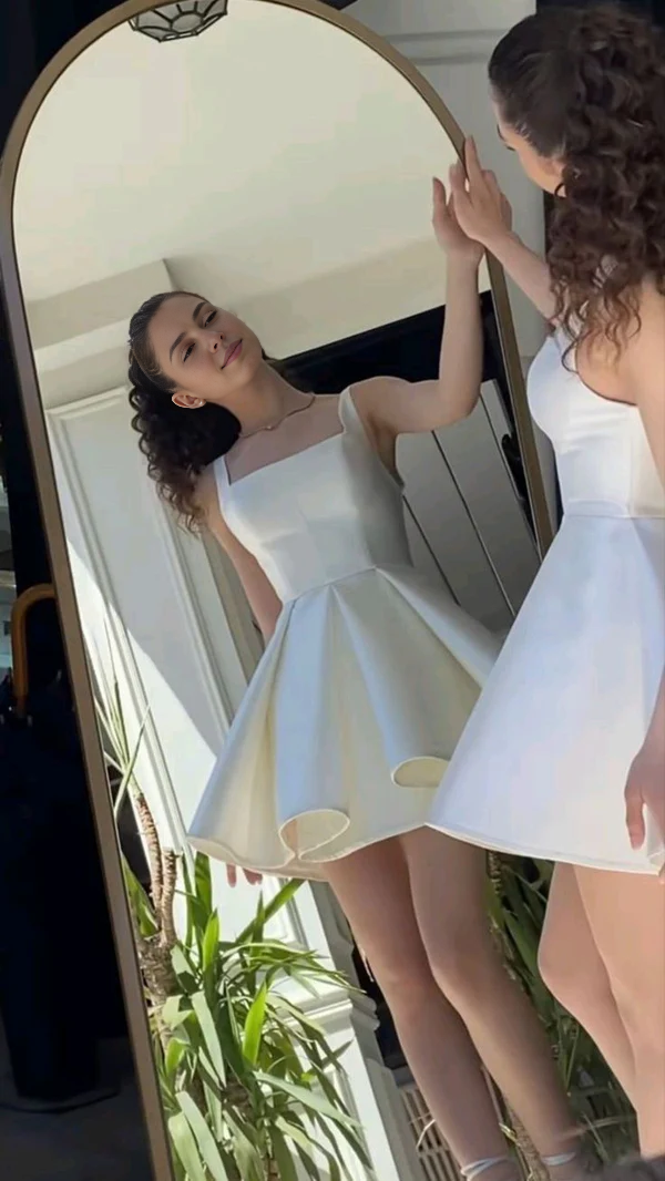 Aimishang Elegant A Line Satin Homecoming Dress Cute Birthday Dress Party Dress Graduation Dress Short Prom Dress