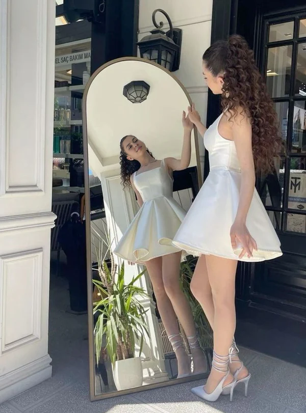 Aimishang Elegant A Line Satin Homecoming Dress Cute Birthday Dress Party Dress Graduation Dress Short Prom Dress