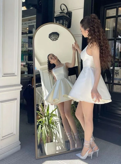 Aimishang Elegant A Line Satin Homecoming Dress Cute Birthday Dress Party Dress Graduation Dress Short Prom Dress