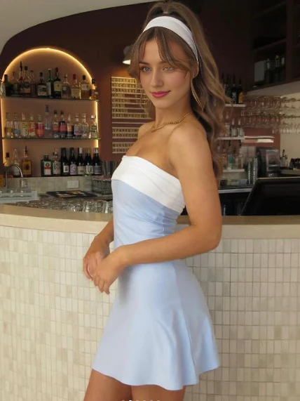 Aimishang Cute Strapless Homecoming Dress Charming Summer Mini Dress Party Dress Graduation Dress Short Prom Dress