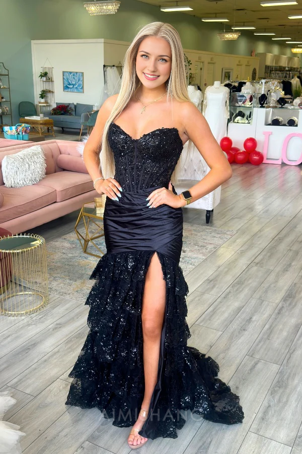 Aimishang Mermaid Strapless Sleeveless Long Prom Dress Sparkly Evening Dress Charming Party Dress