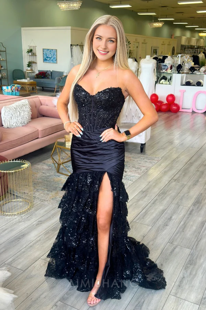 Aimishang Mermaid Strapless Sleeveless Long Prom Dress Sparkly Evening Dress Charming Party Dress