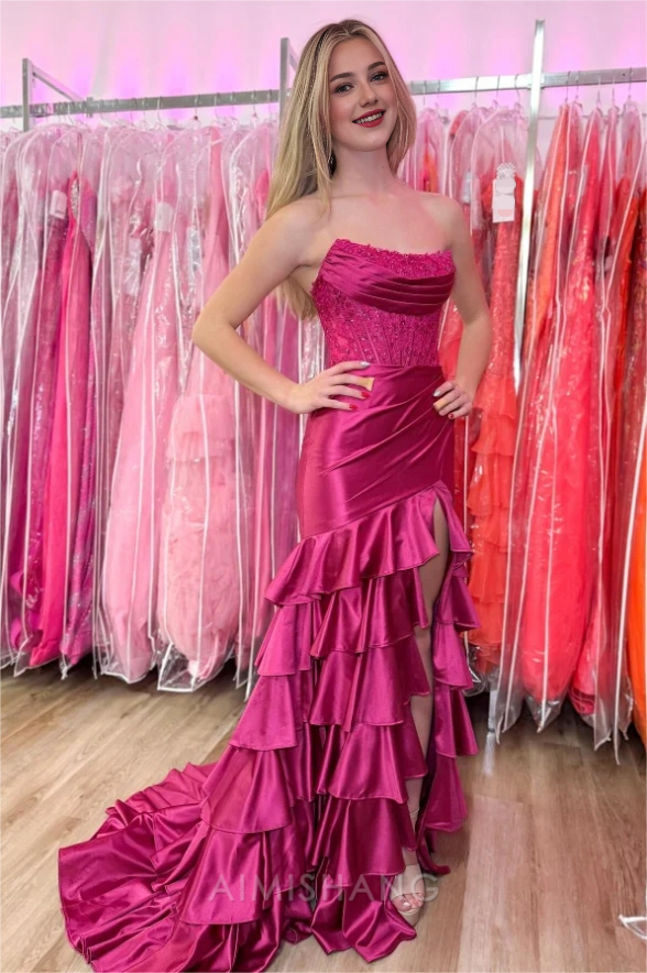 Aimishang Chic Sheath Strapless Sleeveless Long Prom Dress Evening Dress Charming Party Dress