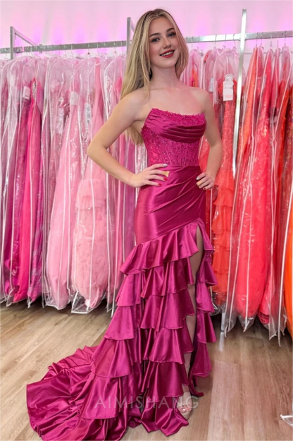 Aimishang Chic Sheath Strapless Sleeveless Long Prom Dress Evening Dress Charming Party Dress