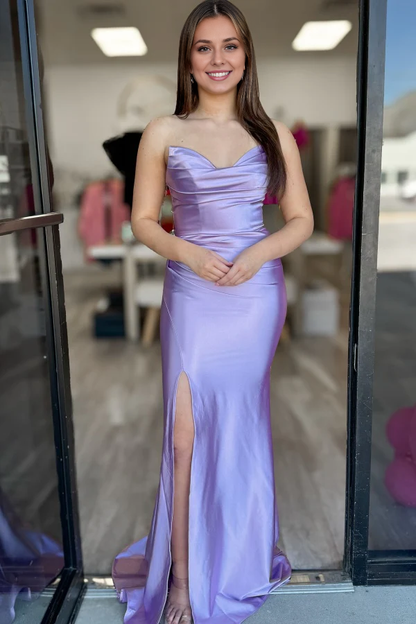 Aimishang Elegant Sheath Sleeveless Long Prom Dress Simple Evening Party Dress With Slit