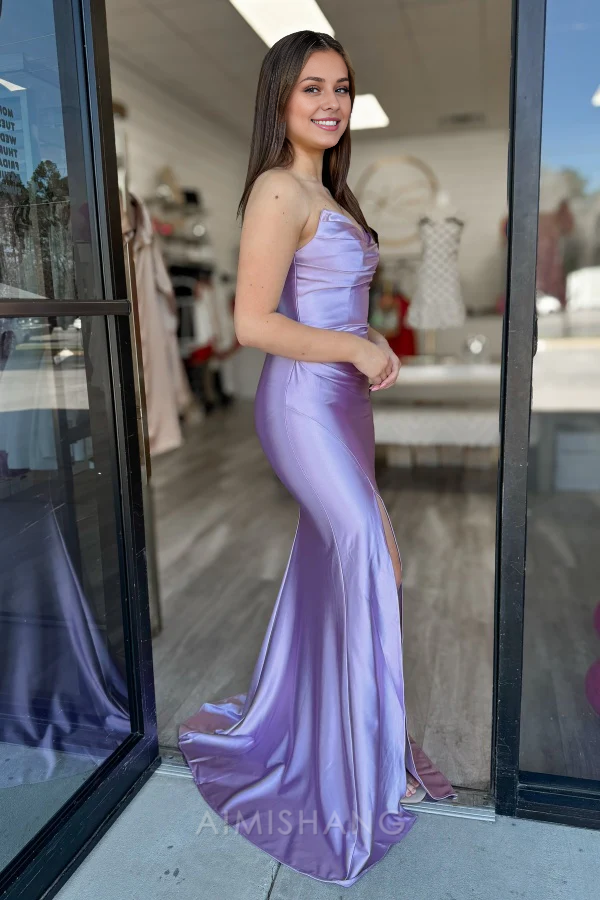 Aimishang Elegant Sheath Sleeveless Long Prom Dress Simple Evening Party Dress With Slit